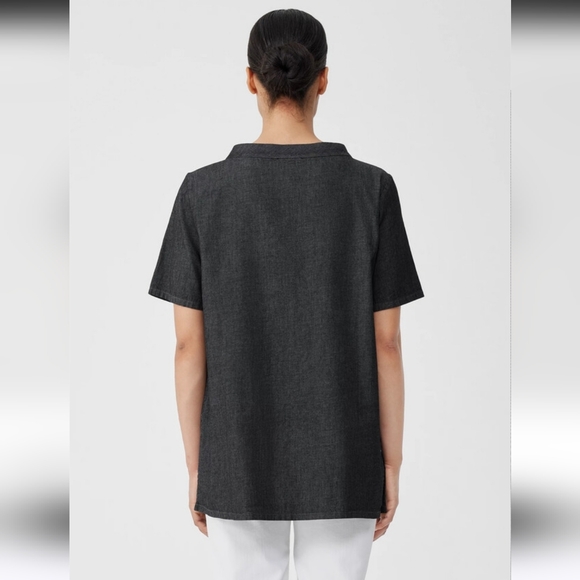EUC EILEEN FISHER AIRY ORGANIC COTTON TWILL MOCK NECK TOP SZ M - Picture 3 of 12